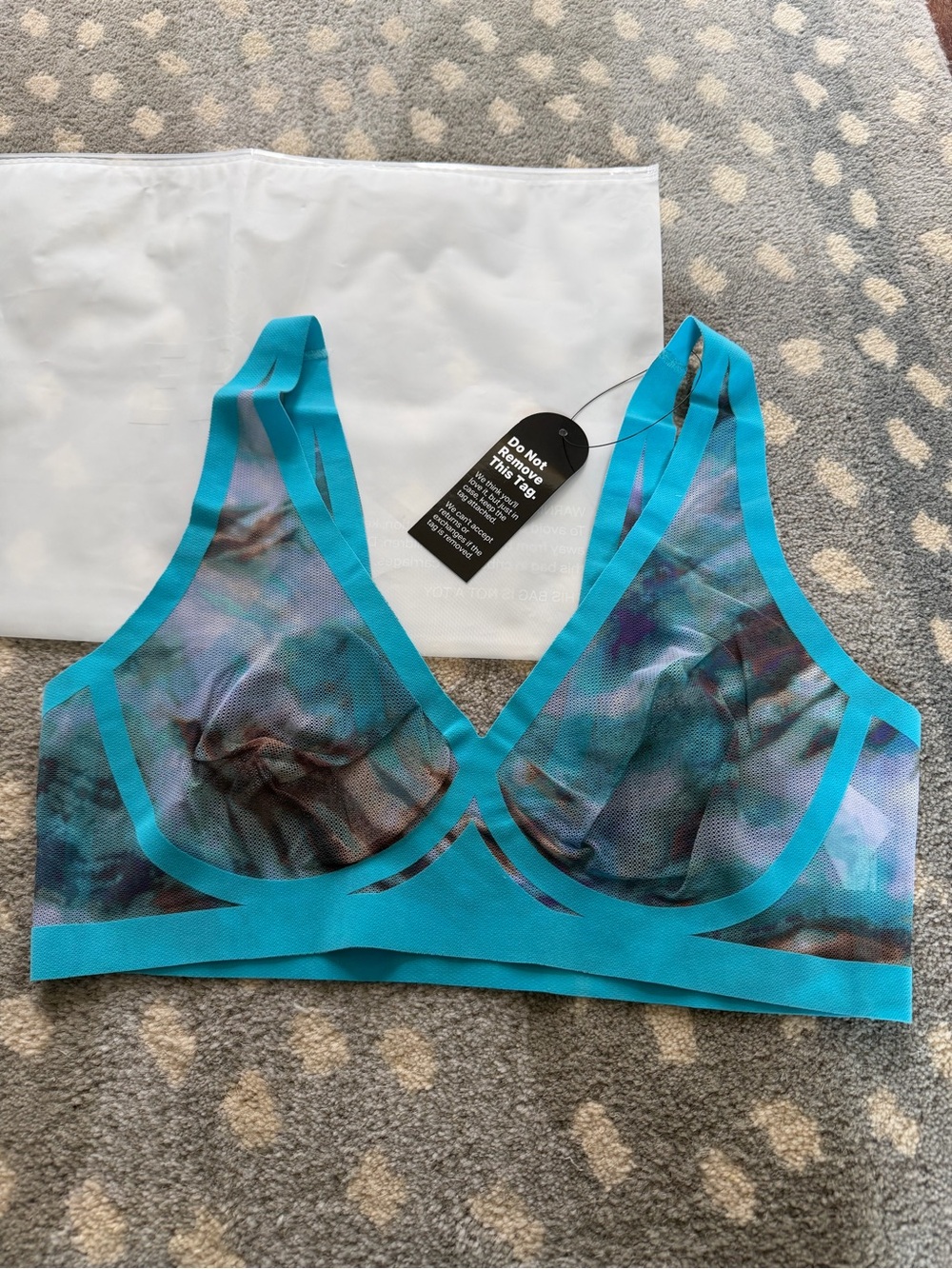 EBY Sheer Mesh Bralette in Teal Blue  and Black